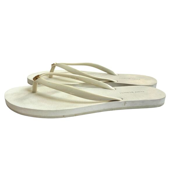 Tory Burch White Logo Flip Flops Size 7 Women’s Sandals - Picture 6 of 9
